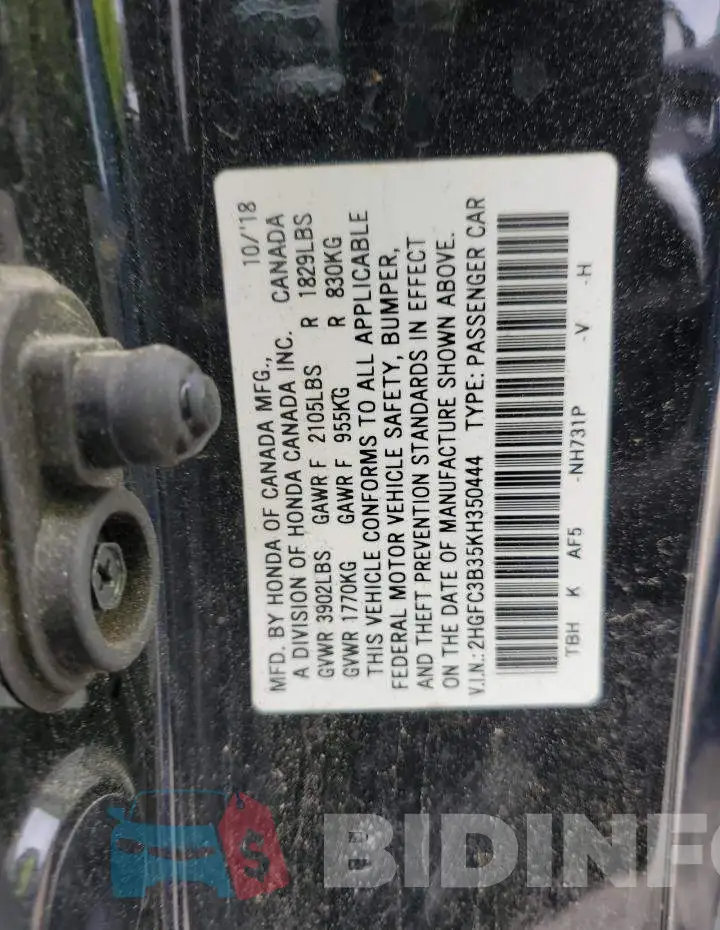 2HGFC3B35KH350444 Photo# 13
