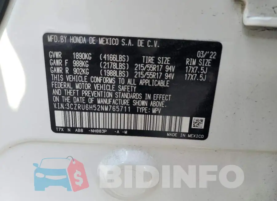 3CZRU6H52NM765711 Photo# 12