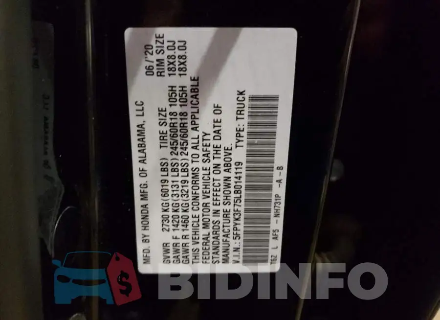 5FPYK3F75LB014119 Photo# 12