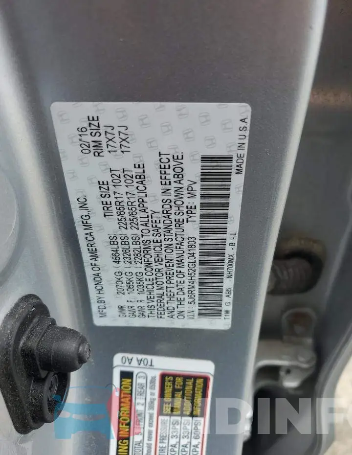 5J6RM4H52GL041803 Photo# 12