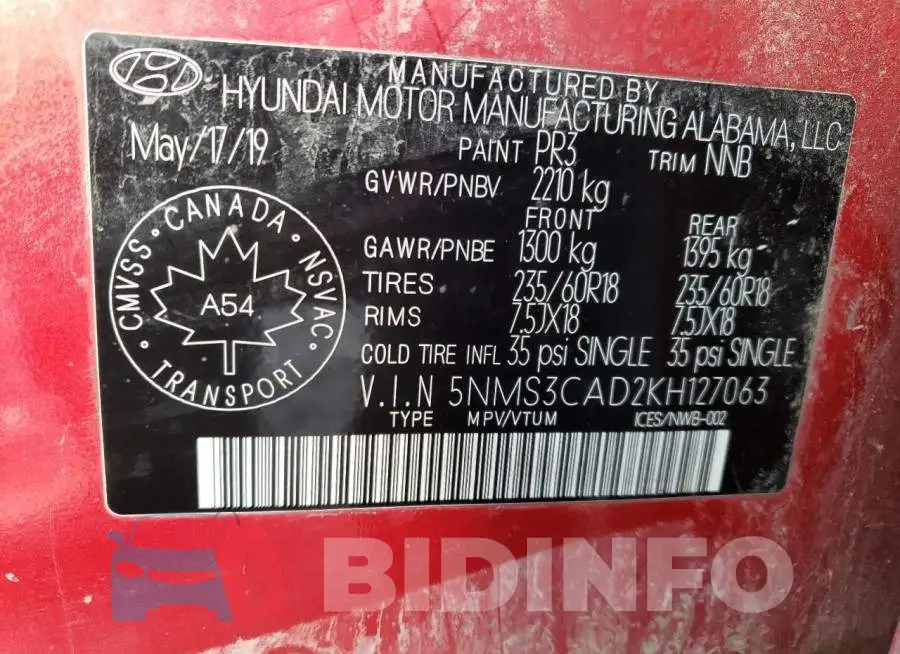 5NMS3CAD2KH127063 Photo# 12