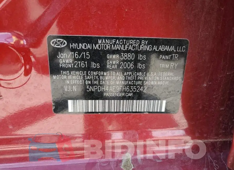 5NPDH4AE9FH635242 Photo# 12