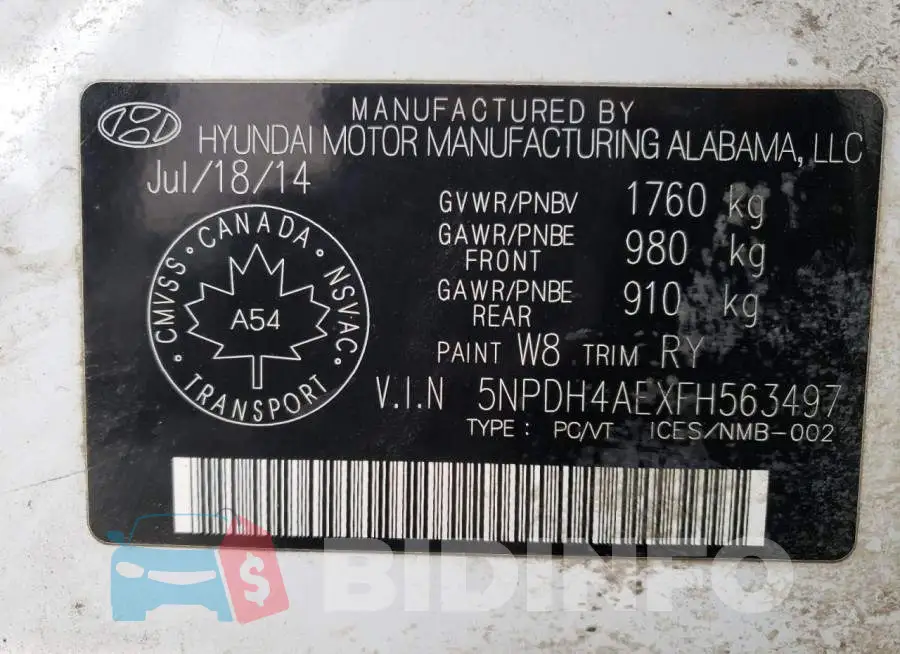 5NPDH4AEXFH563497 Photo# 13