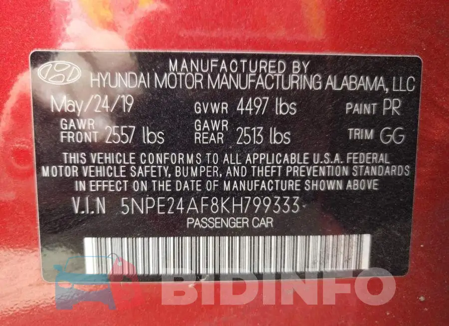 5NPE24AF8KH799333 Photo# 12