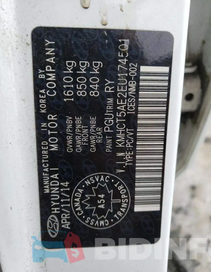 KMHCT5AE2EU174501 Photo# 12