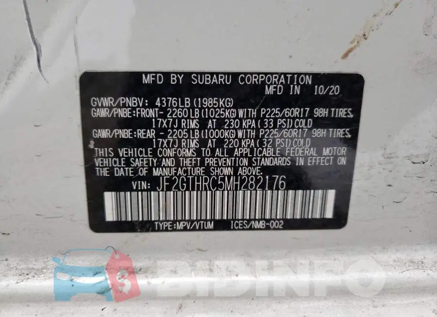 JF2GTHRC5MH282176 Photo# 14