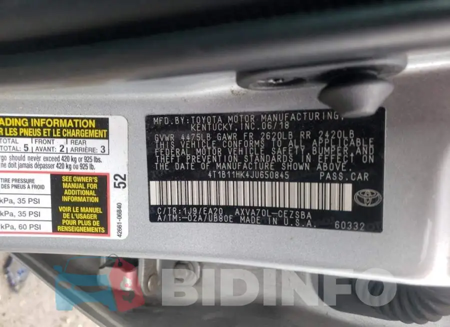 4T1B11HK4JU650845 Photo# 10
