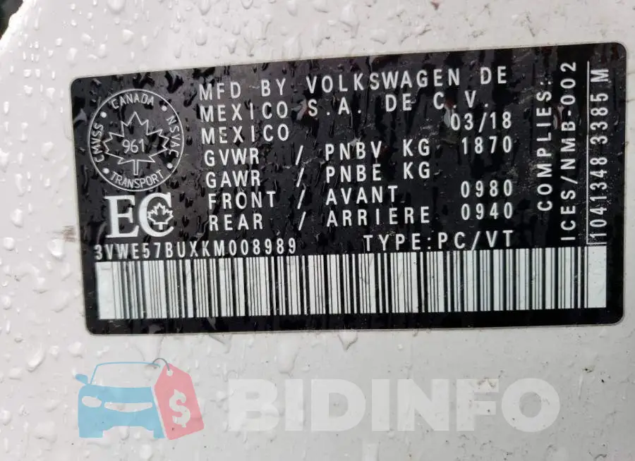 3VWE57BUXKM008989 Photo# 12