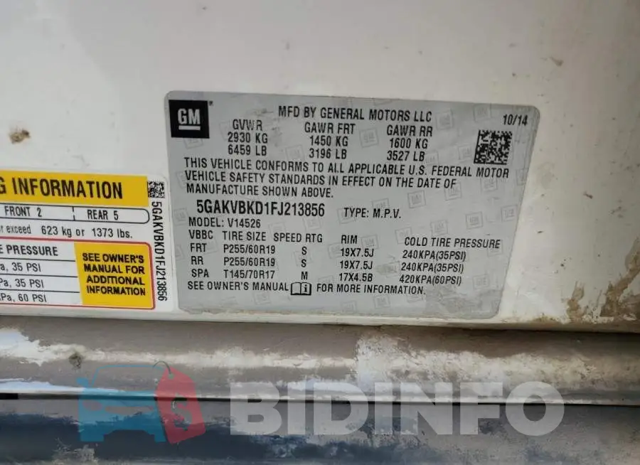 5GAKVBKD1FJ213856 Photo# 12