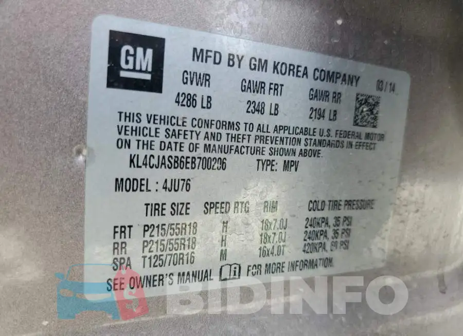 KL4CJASB6EB700206 Photo# 12