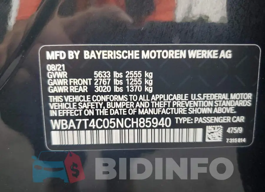 WBA7T4C05NCH85940 Photo# 12