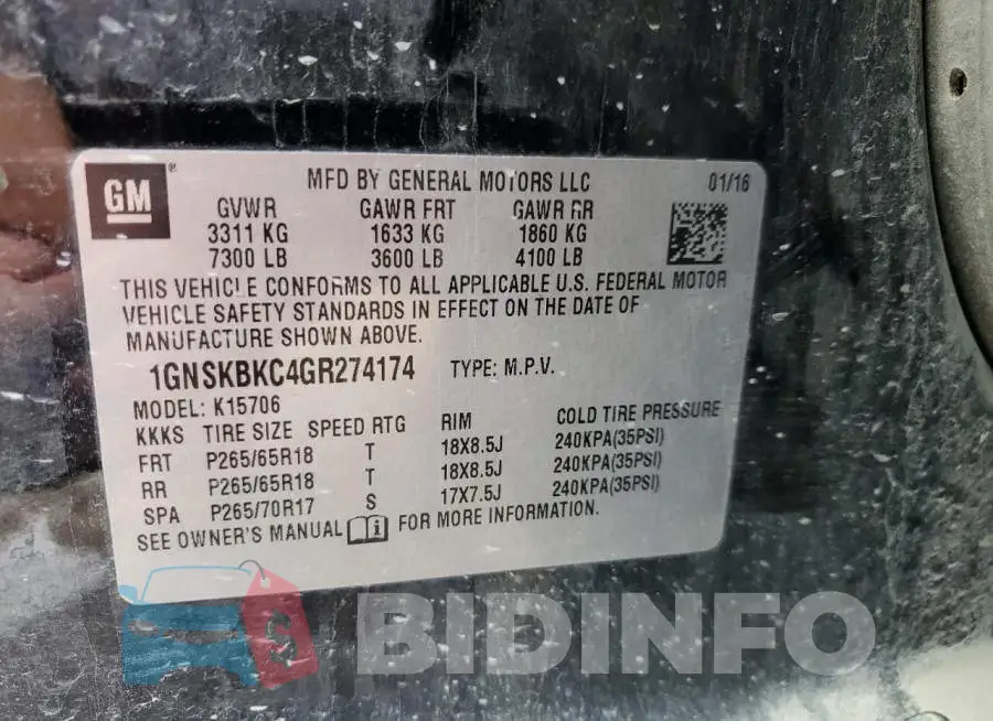 1GNSKBKC4GR274174 Photo# 13