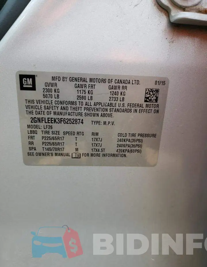 2GNFLEEK3F6252874 Photo# 12