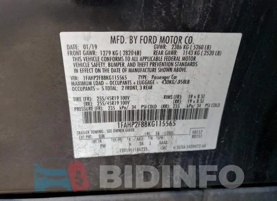 1FAHP2F88KG115565 Photo# 13