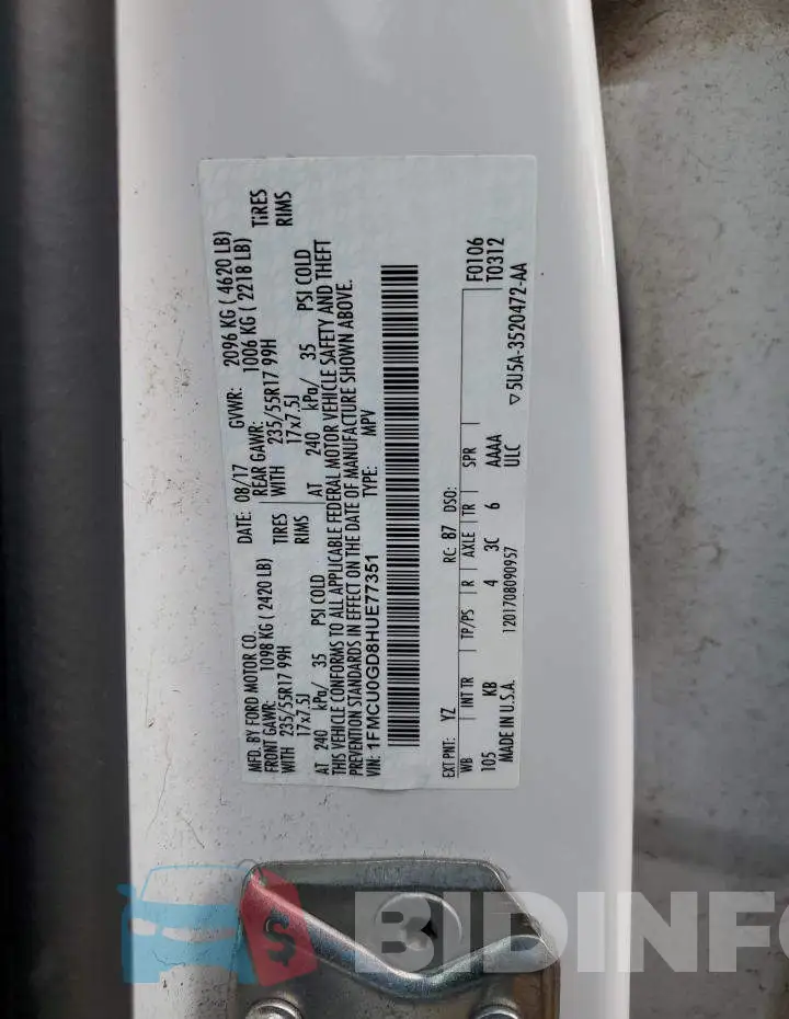 1FMCU0GD8HUE77351 Photo# 12