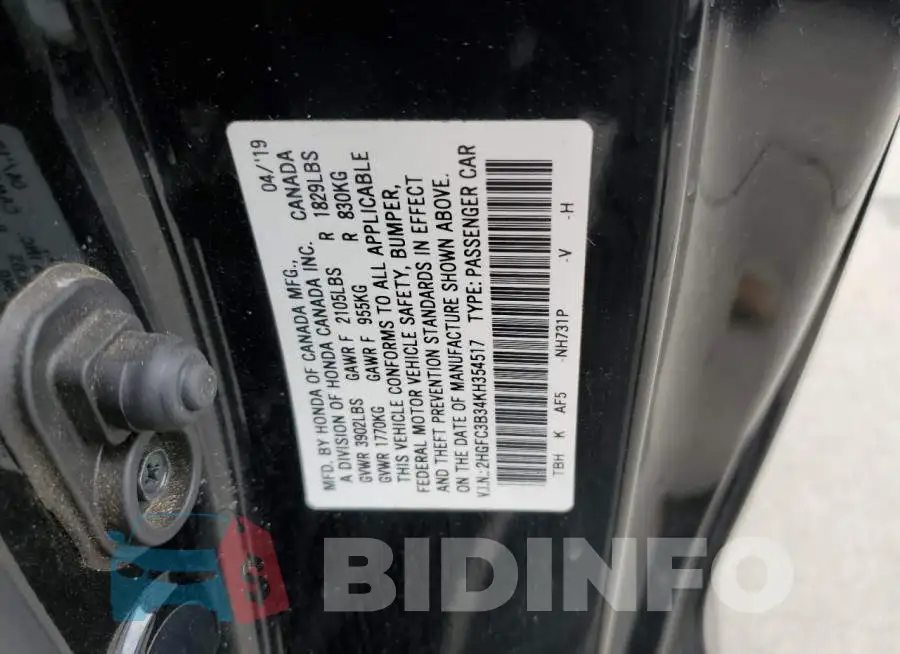 2HGFC3B34KH354517 Photo# 12