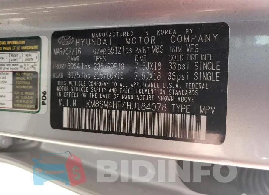 KM8SM4HF4HU184078 Photo# 13