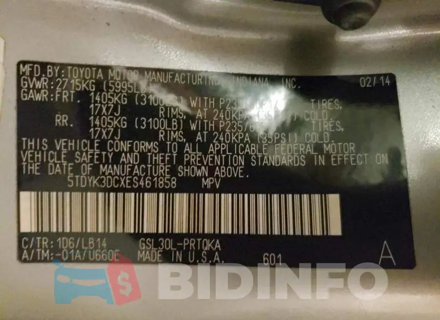 5TDYK3DCXES461858 Photo# 10