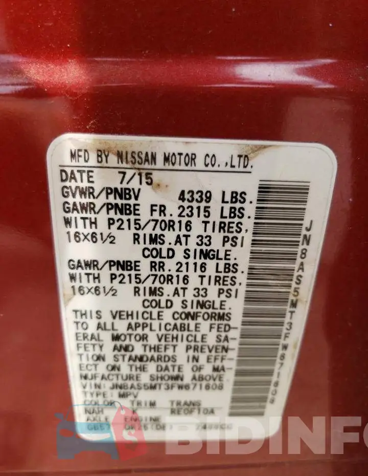 JN8AS5MT3FW671608 Photo# 13