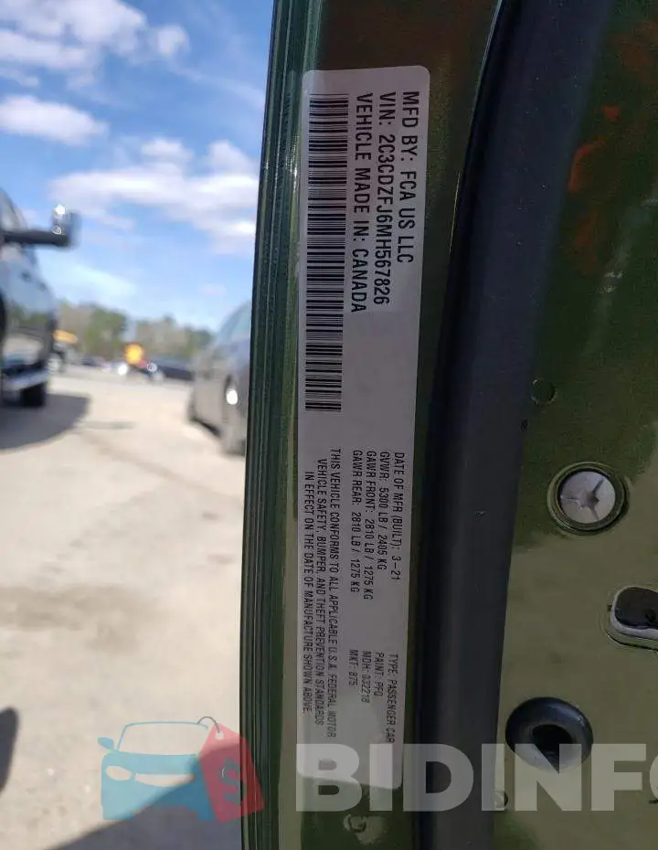 2C3CDZFJ6MH567826 Photo# 12