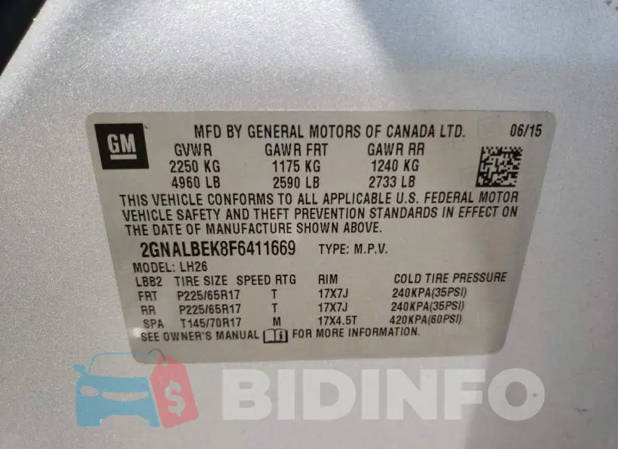 2GNALBEK8F6411669 Photo# 14