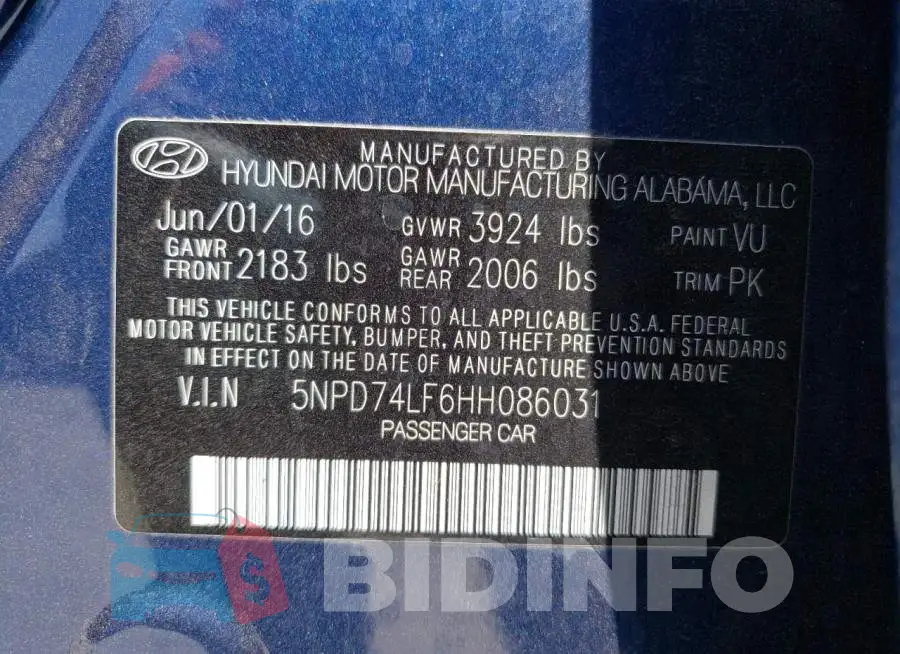 5NPD74LF6HH086031 Photo# 12