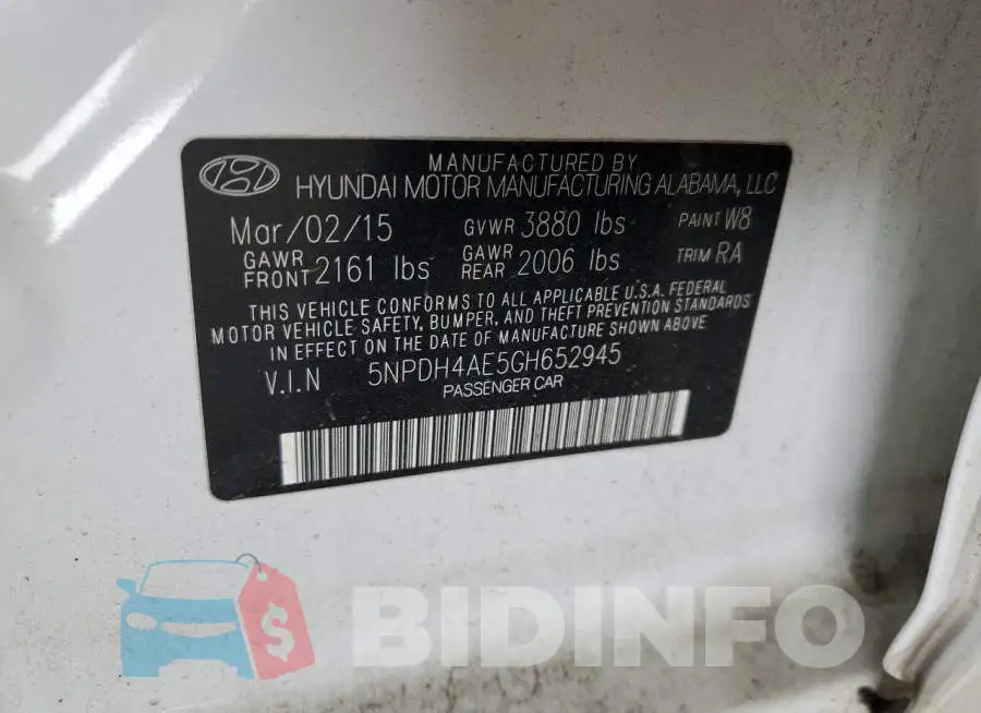 5NPDH4AE5GH652945 Photo# 12
