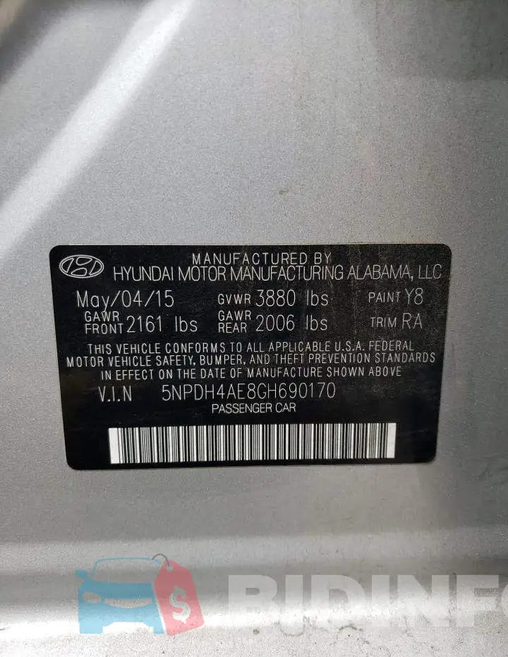 5NPDH4AE8GH690170 Photo# 12