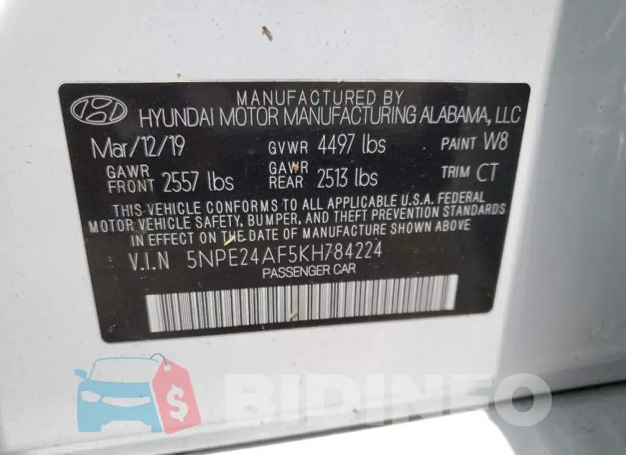 5NPE24AF5KH784224 Photo# 13