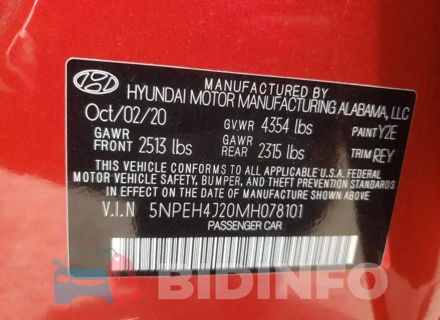 5NPEH4J20MH078101 Photo# 12
