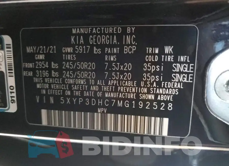 5XYP3DHC7MG192528 Photo# 13