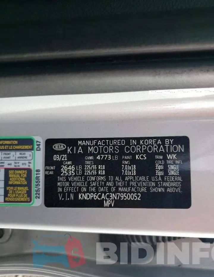 KNDP6CAC3N7950052 Photo# 13