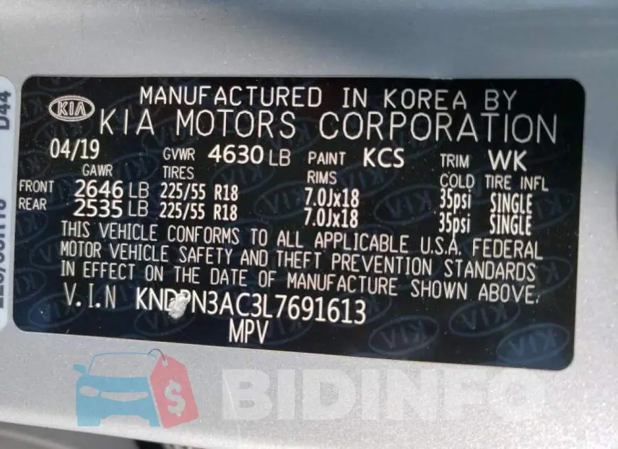 KNDPN3AC3L7691613 Photo# 10