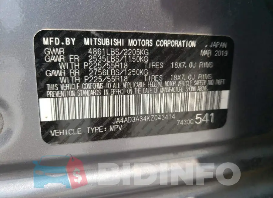 JA4AD3A34KZ043414 Photo# 13