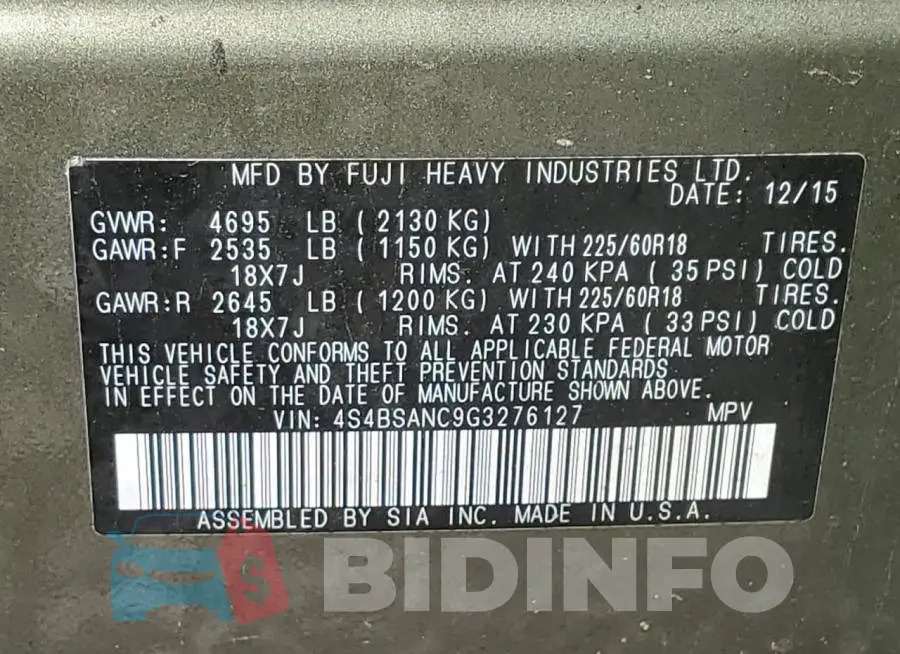 4S4BSANC9G3276127 Photo# 12