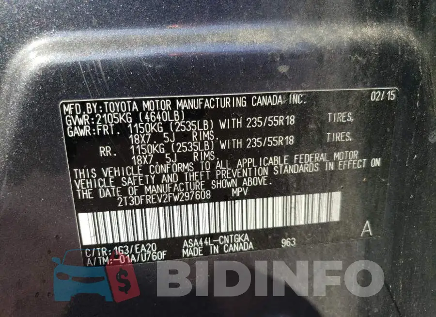 2T3DFREV2FW297608 Photo# 12