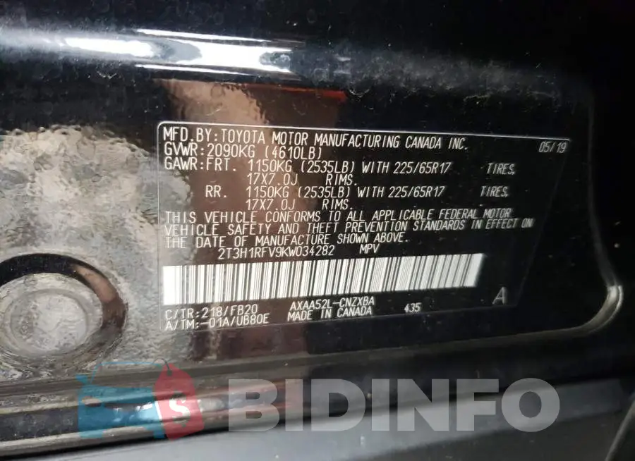 2T3H1RFV9KW034282 Photo# 14