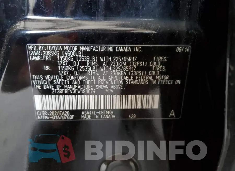 2T3RFREV3EW191074 Photo# 14