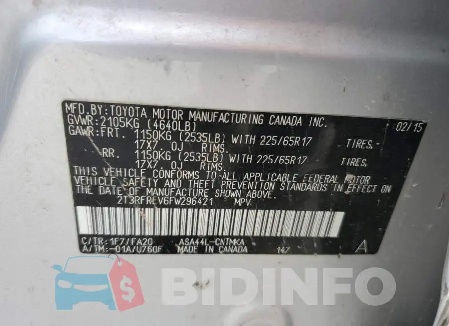2T3RFREV6FW296421 Photo# 13