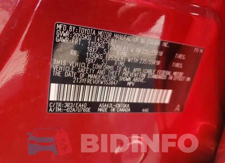 2T3YFREV0FW153847 Photo# 13