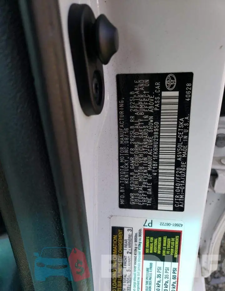 4T1BF1FK6HU298950 Photo# 12