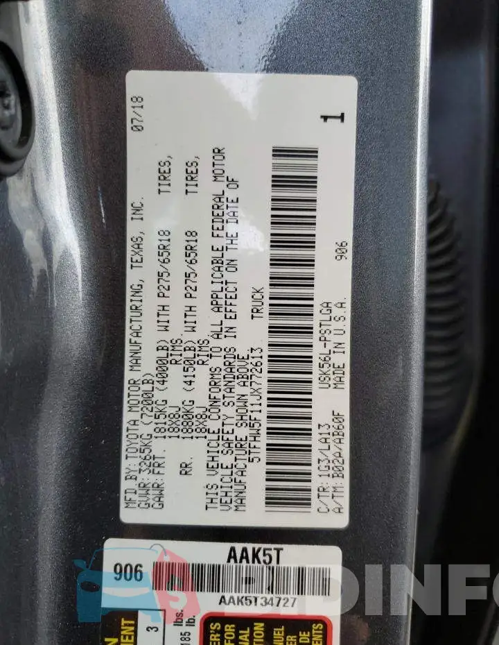 5TFHW5F11JX772613 Photo# 12