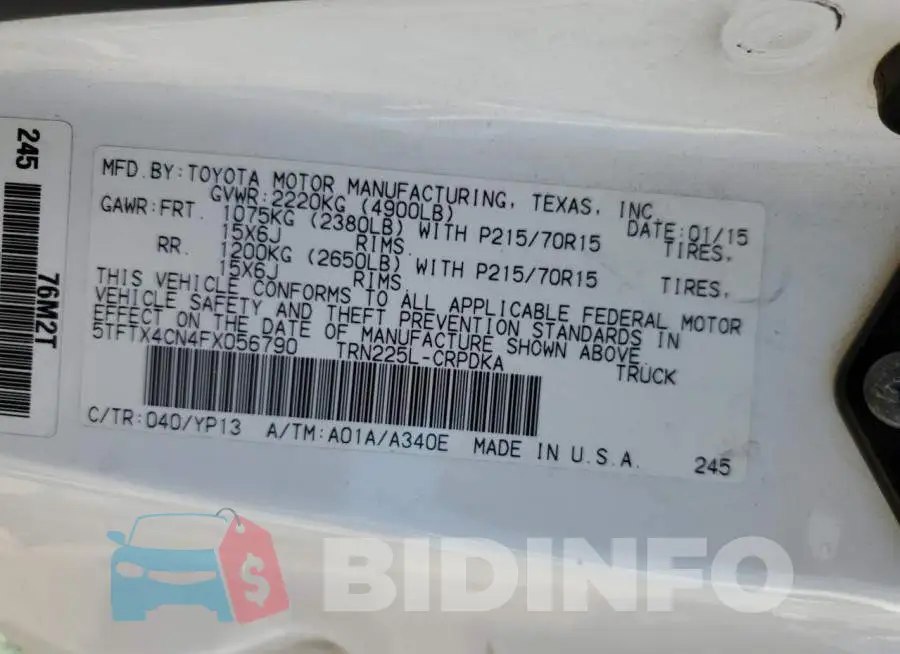 5TFTX4CN4FX056790 Photo# 12