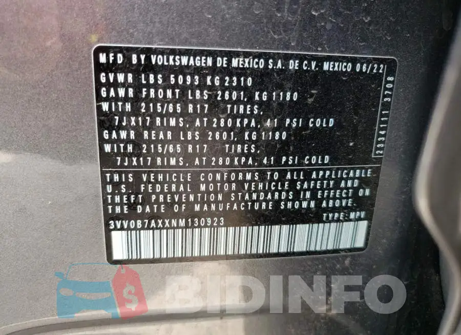 3VV0B7AXXNM130923 Photo# 13