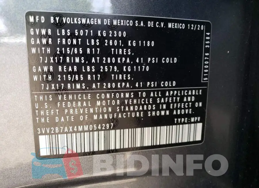 3VV2B7AX4MM054297 Photo# 13