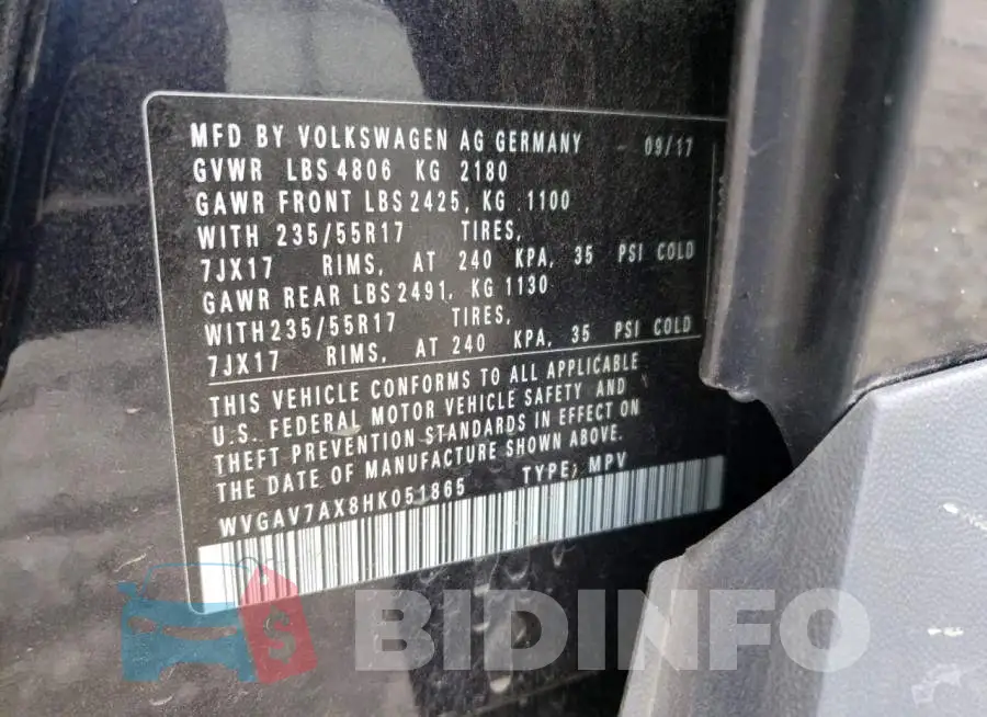 WVGAV7AX8HK051865 Photo# 12