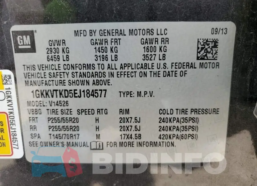 1GKKVTKD5EJ184577 Photo# 13