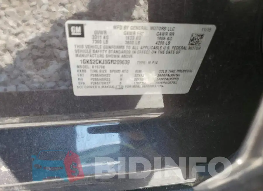 1GKS2CKJ3GR209639 Photo# 13