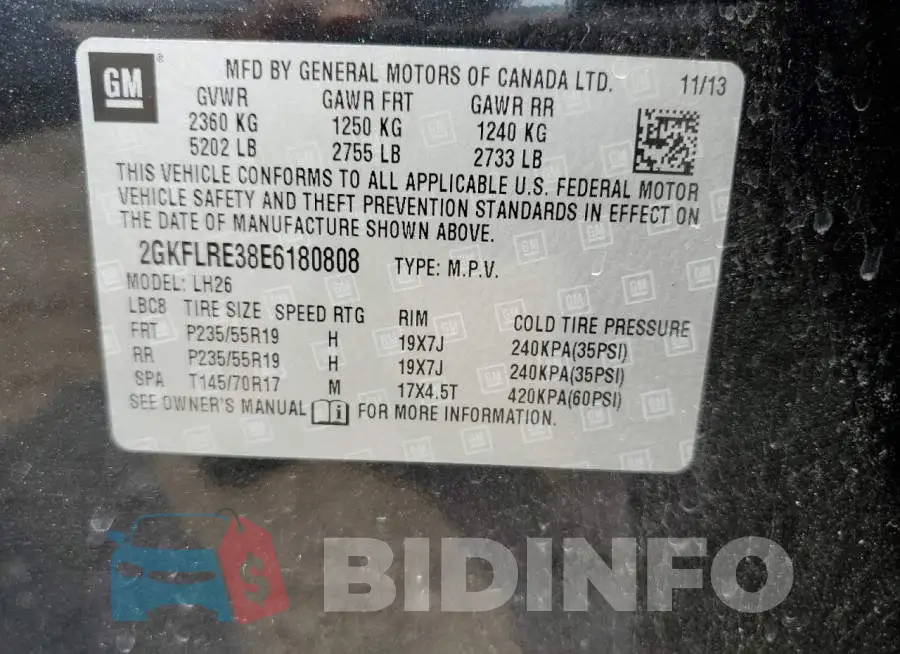 2GKFLRE38E6180808 Photo# 13