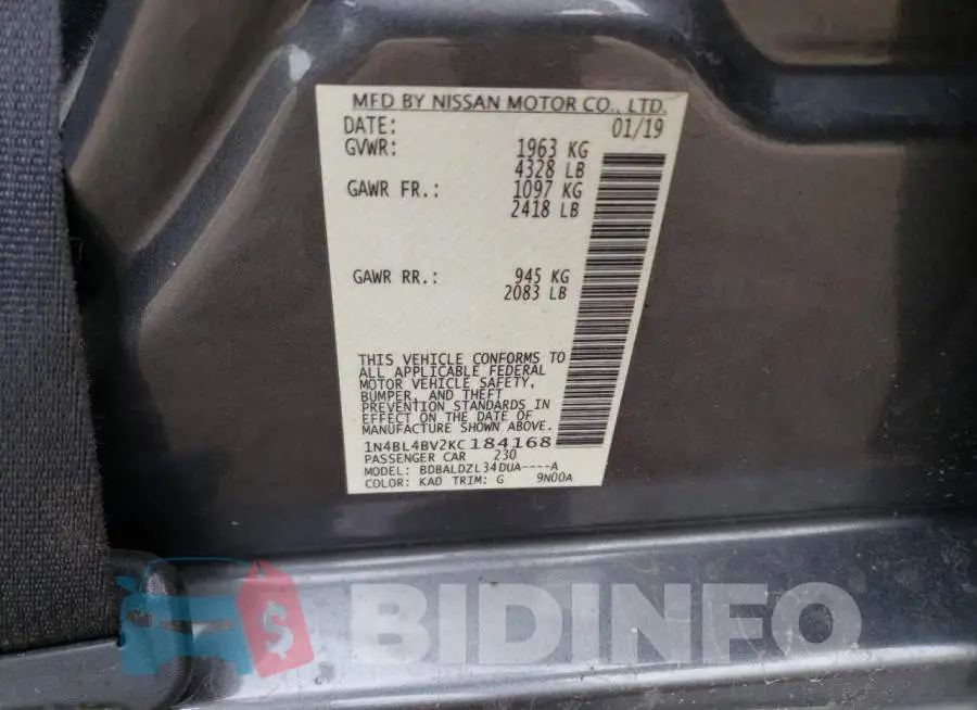 1N4BL4BV2KC184168 Photo# 12